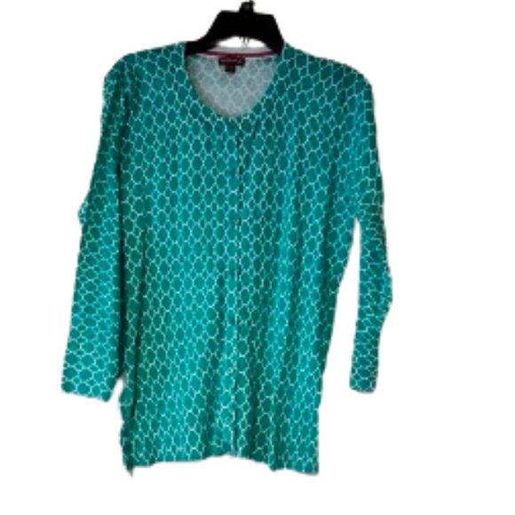 Merona Green & White Patterned Cardigan Sweater - Large - Picture 1 of 5